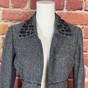 White House Black Market Tweed Blazer Jacket‎ Women's Size 2 Embellished EUC